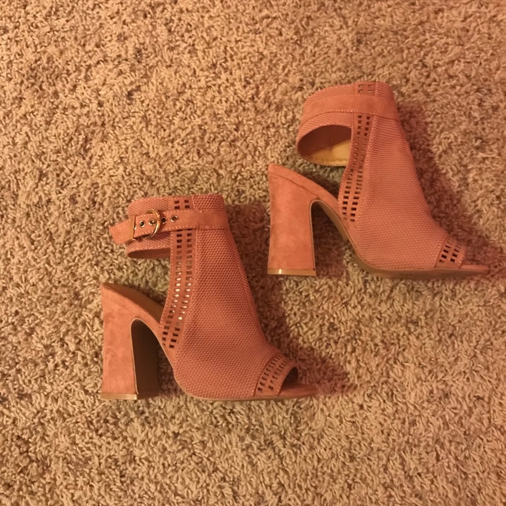 Light Pink Suede Chunky Heels